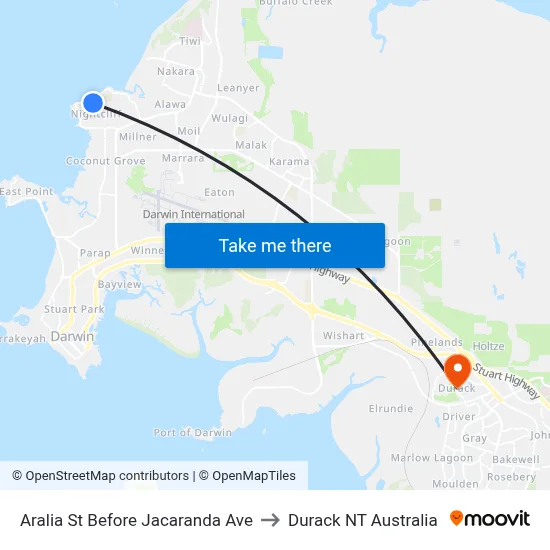 Aralia St Before Jacaranda Ave to Durack NT Australia map