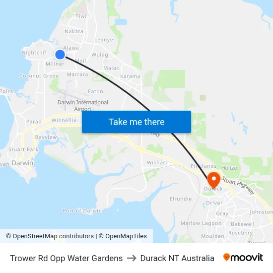 Trower Rd Opp Water Gardens to Durack NT Australia map