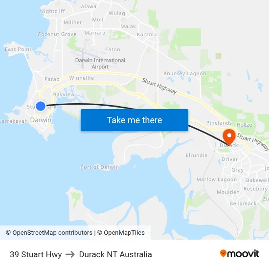 39 Stuart Hwy to Durack NT Australia map