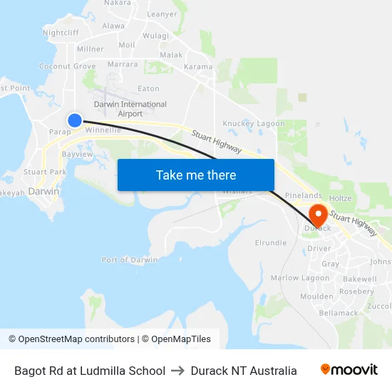 Bagot Rd at Ludmilla School to Durack NT Australia map
