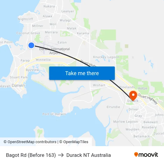 Bagot Rd (Before 163) to Durack NT Australia map