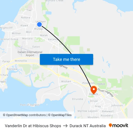 Vanderlin Dr at Hibiscus Shops to Durack NT Australia map