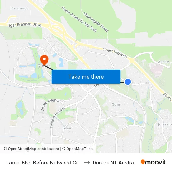 Farrar Blvd Before Nutwood Cres to Durack NT Australia map