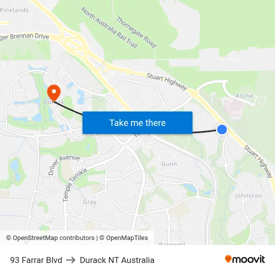 93 Farrar Blvd to Durack NT Australia map