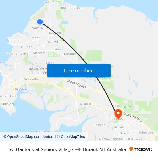 Tiwi Gardens at Seniors Village to Durack NT Australia map