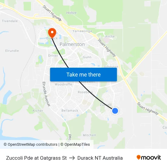 Zuccoli Pde at Oatgrass St to Durack NT Australia map