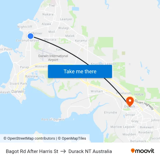 Bagot Rd After Harris St to Durack NT Australia map