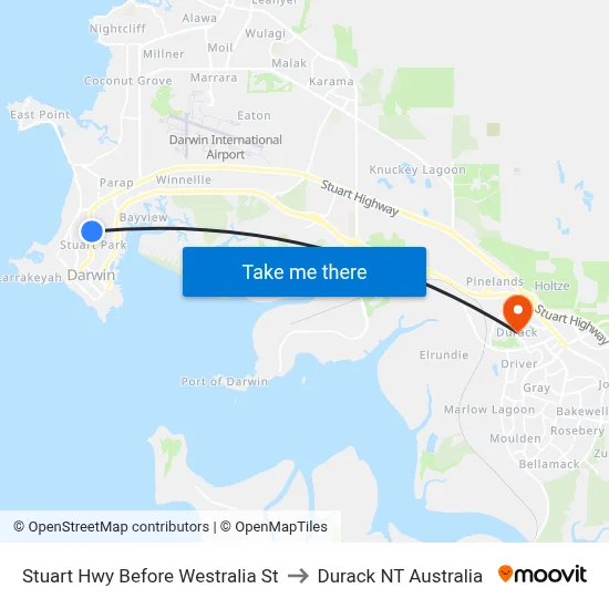 Stuart Hwy Before Westralia St to Durack NT Australia map