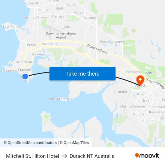 Mitchell St, Hilton Hotel to Durack NT Australia map
