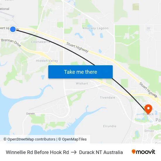 Winnellie Rd Before Hook Rd to Durack NT Australia map