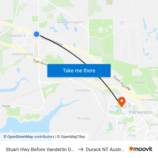 Stuart Hwy Before Vanderlin Drive to Durack NT Australia map