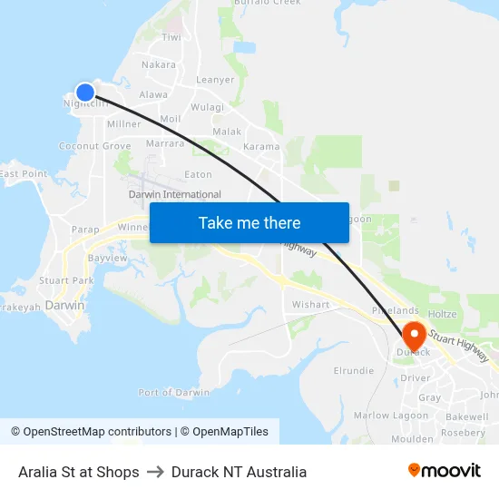 Aralia St at Shops to Durack NT Australia map