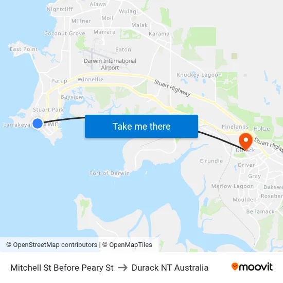 Mitchell St Before Peary St to Durack NT Australia map