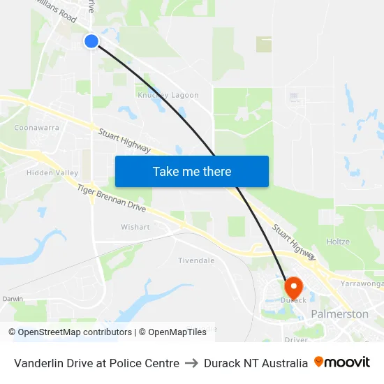 Vanderlin Drive at Police Centre to Durack NT Australia map