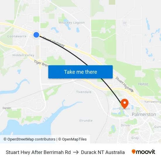 Stuart Hwy After Berrimah Rd to Durack NT Australia map