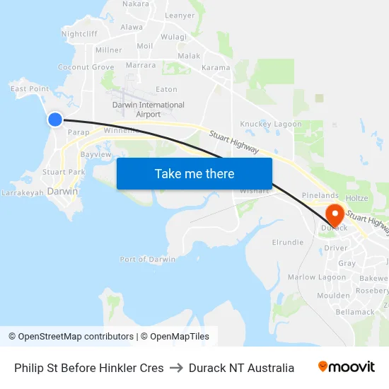Philip St Before Hinkler Cres to Durack NT Australia map