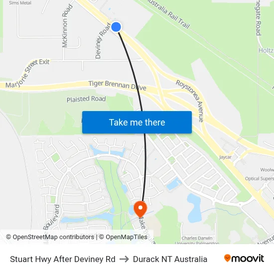 Stuart Hwy After Deviney Rd to Durack NT Australia map