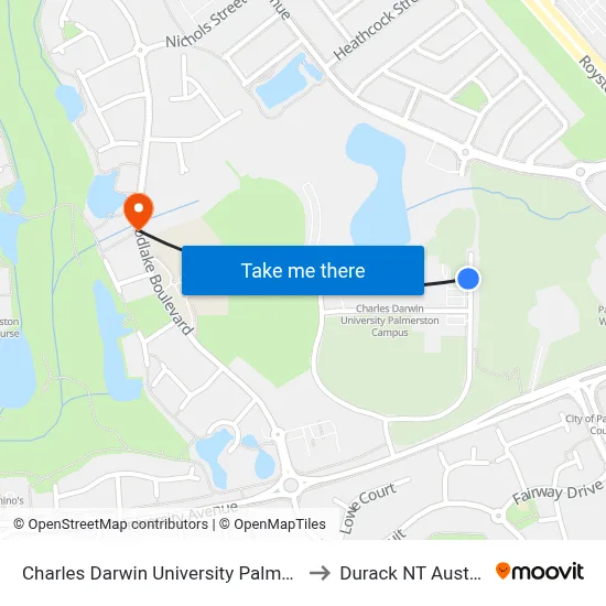 Charles Darwin University Palmerston to Durack NT Australia map
