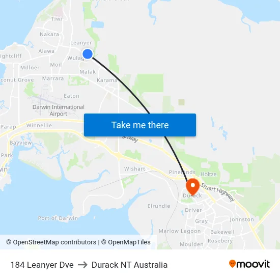 184 Leanyer Dve to Durack NT Australia map