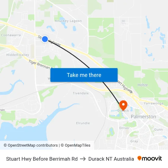Stuart Hwy Before Berrimah Rd to Durack NT Australia map