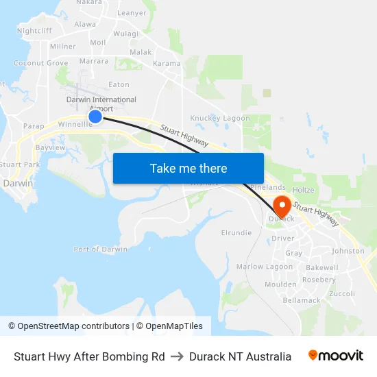 Stuart Hwy After Bombing Rd to Durack NT Australia map