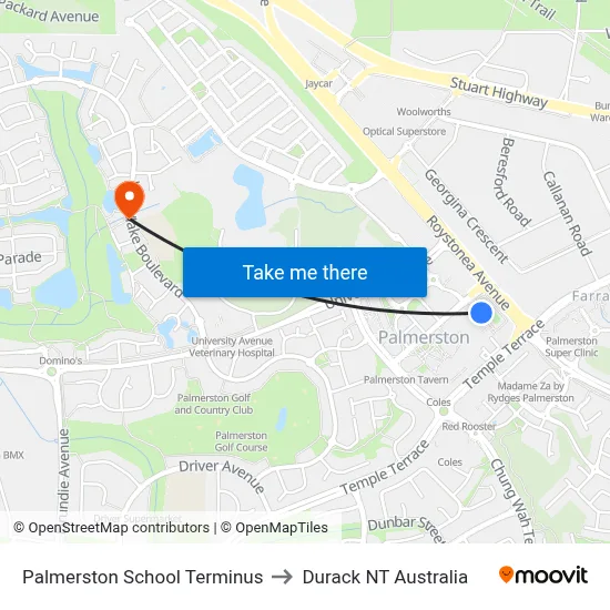 Palmerston School Terminus to Durack NT Australia map
