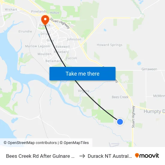 Bees Creek Rd After Gulnare Rd to Durack NT Australia map