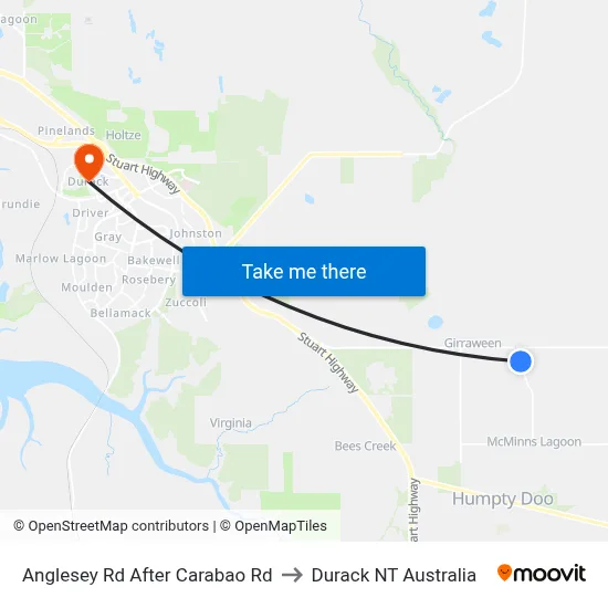 Anglesey Rd After Carabao Rd to Durack NT Australia map