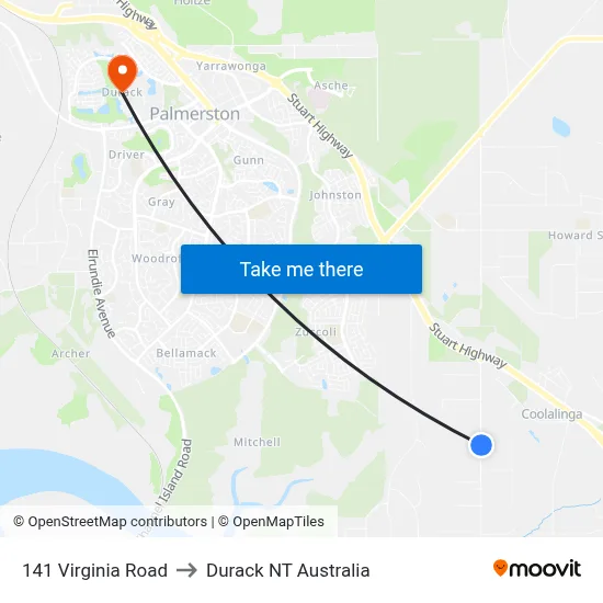 141 Virginia Road to Durack NT Australia map