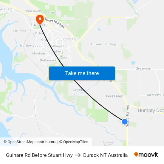 Gulnare Rd Before Stuart Hwy to Durack NT Australia map