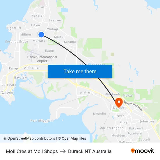 Moil Cres at Moil Shops to Durack NT Australia map