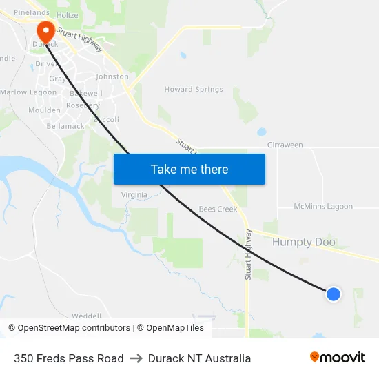 350 Freds Pass Road to Durack NT Australia map