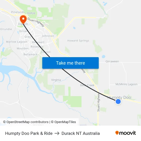 Humpty Doo Park & Ride to Durack NT Australia map