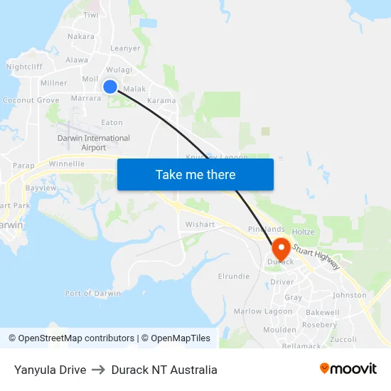 Yanyula Drive to Durack NT Australia map