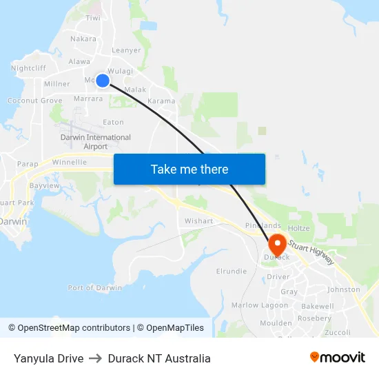 Yanyula Drive to Durack NT Australia map