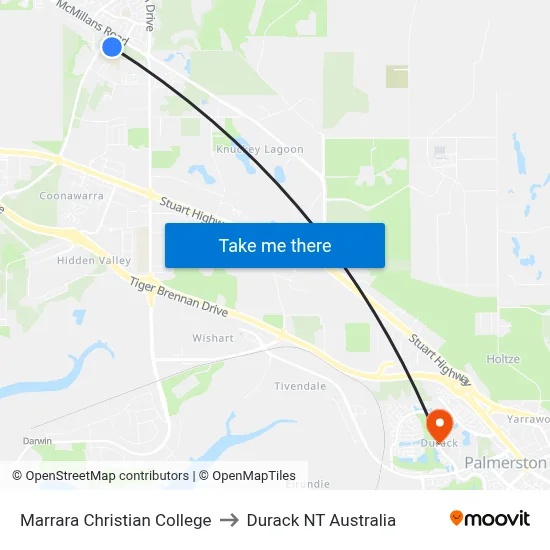 Marrara Christian College to Durack NT Australia map