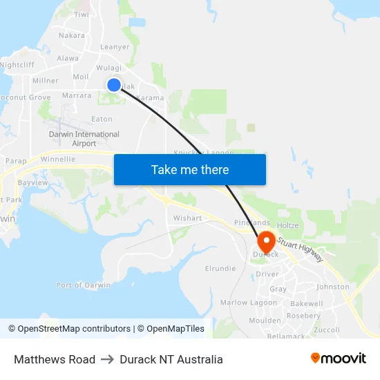 Matthews Road to Durack NT Australia map