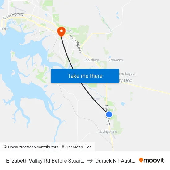 Elizabeth Valley Rd Before Stuart Hwy to Durack NT Australia map
