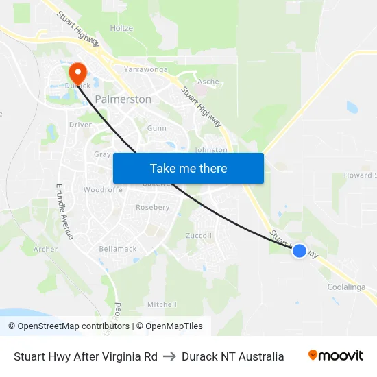 Stuart Hwy After Virginia Rd to Durack NT Australia map