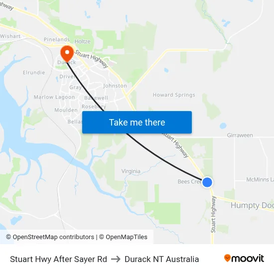 Stuart Hwy After Sayer Rd to Durack NT Australia map