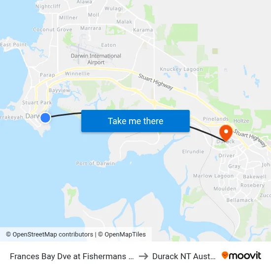 Frances Bay Dve at Fishermans Wharf to Durack NT Australia map