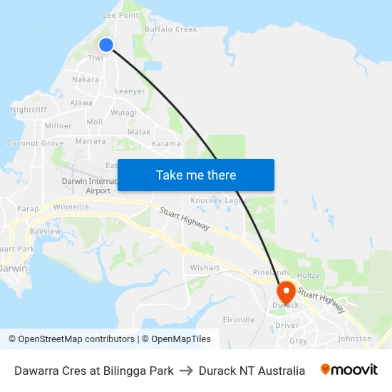 Dawarra Cres at Bilingga Park to Durack NT Australia map