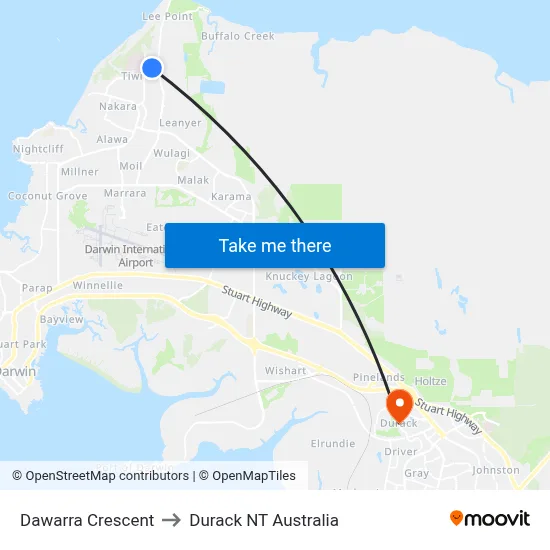 Dawarra Crescent to Durack NT Australia map