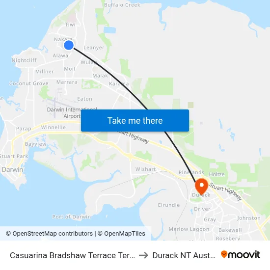 Casuarina Bradshaw Terrace Terminus to Durack NT Australia map