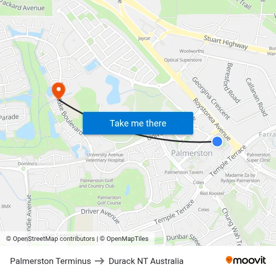 Palmerston Terminus to Durack NT Australia map