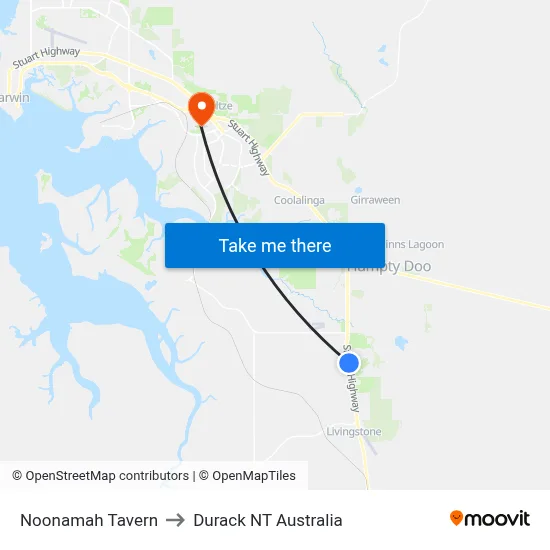Noonamah Tavern to Durack NT Australia map