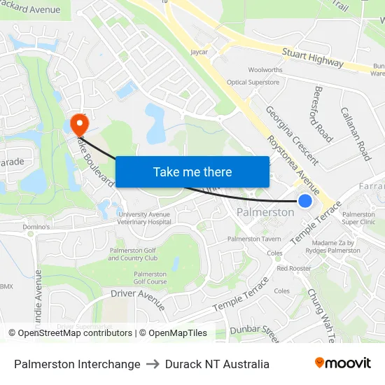Palmerston Interchange to Durack NT Australia map