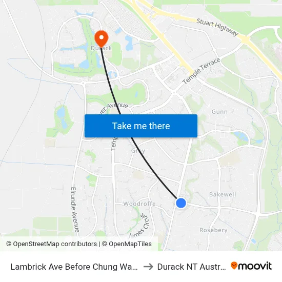 Lambrick Ave Before Chung Wah Tce to Durack NT Australia map
