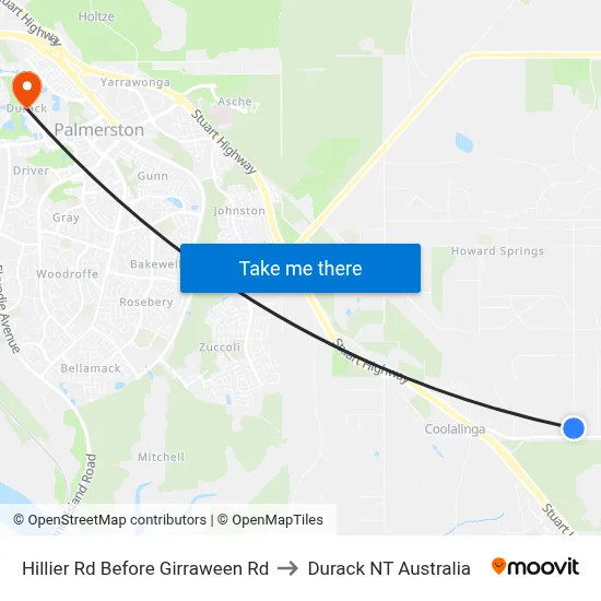 Hillier Rd Before Girraween Rd to Durack NT Australia map