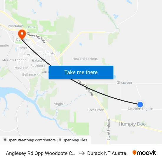 Anglesey Rd Opp Woodcote Cres to Durack NT Australia map